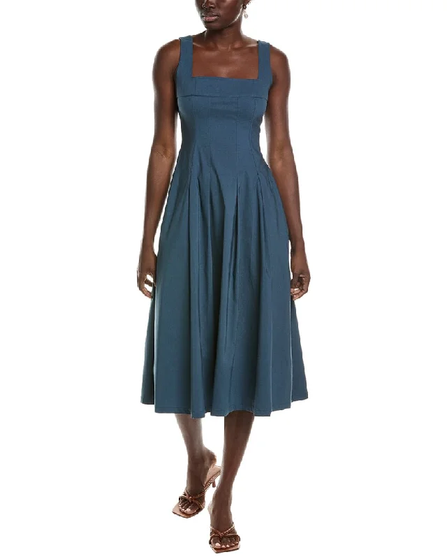 Midi Dress With Flowy Skirt -WeWoreWhat Corset Pleated Linen-Blend Midi Dress