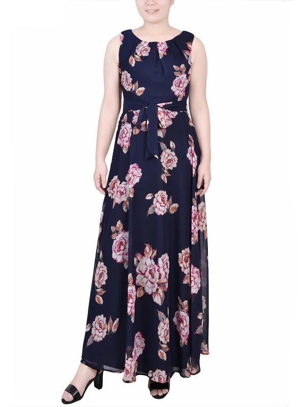 Plus Size Maxi Dress -Petites Womens Chiffon Floral Maxi Dress