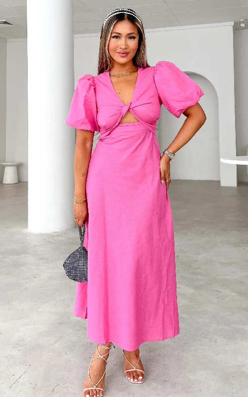 Maxi Dress With Metallic Finish -Kamala Maxi Dress - Barbie Pink