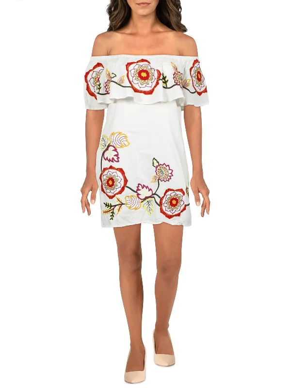 Office-friendly high-waist pencil mini dress-Adelaide Womens Floral Embroidered Mini Sundress