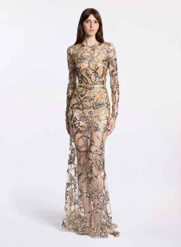 Maxi Dress For Winter Wedding -Embroidered Tulle Long Dress