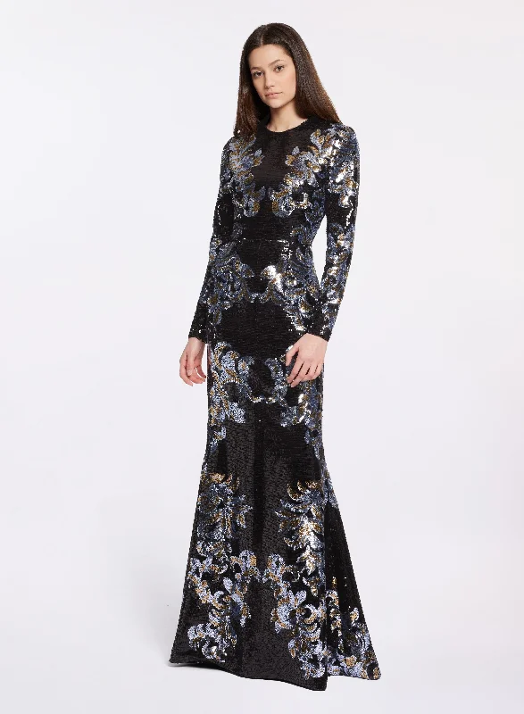 Maxi Dress For Graduation -Sequin Embroidered Long Dress