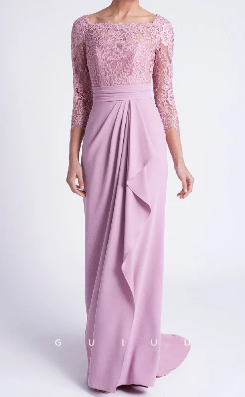 Sexy cocktail dress -GM189 - Sheath Square Neck 34 Length Sleeves Lace Pleated  Cocktail Dress Wedding Guest Dress