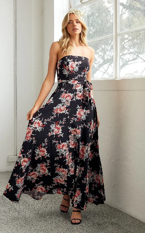 Elegant Maxi Dress -Tamra Maxi Dress - Black Floral