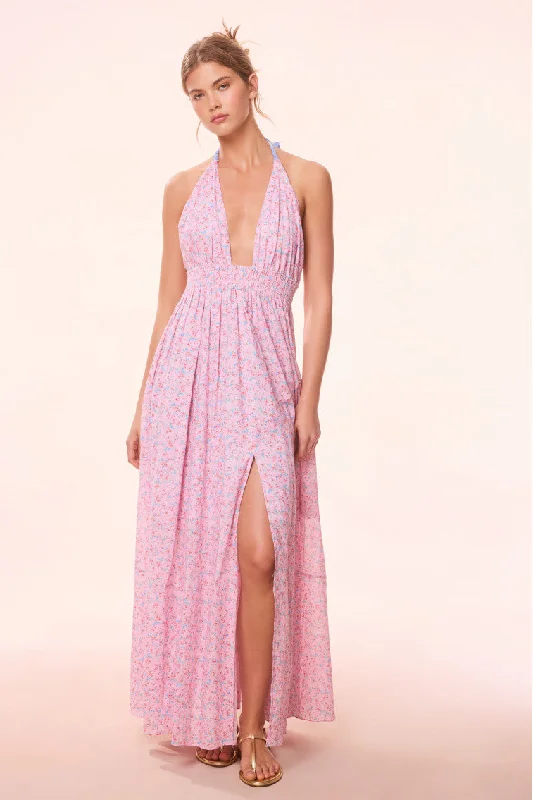 Maxi Dress For Holiday Party -Love Re-Edition Floral Halter Dress