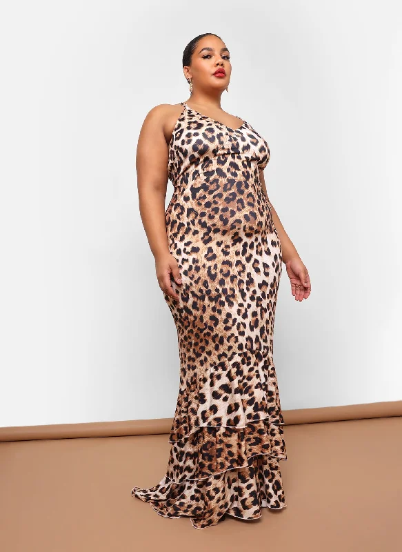 Formal Maxi Dress -Halima Leopard Mermaid Maxi Bodycon Dress