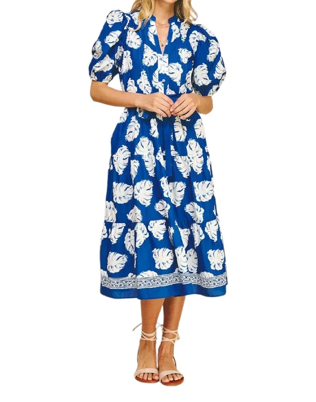 Midi Dress With A Wrap Design -Floral Print Tiered Midi Dress In Blue