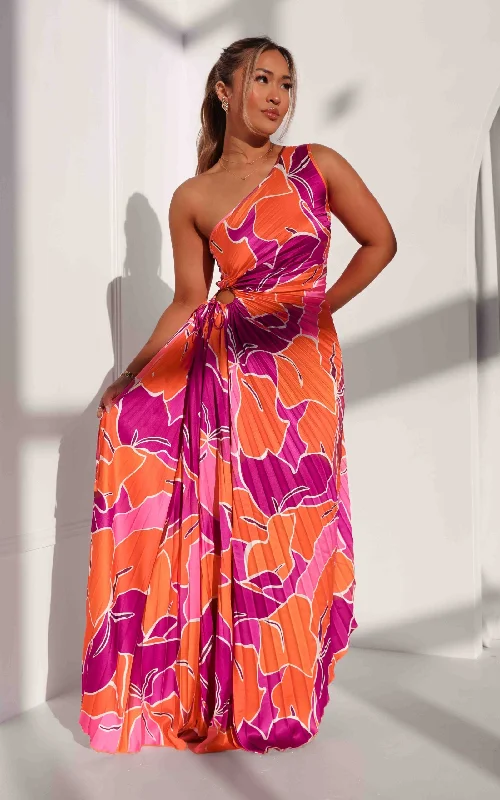 Maxi Dress For Formal Events -Rochelle Maxi Dress - Orange Purple Floral