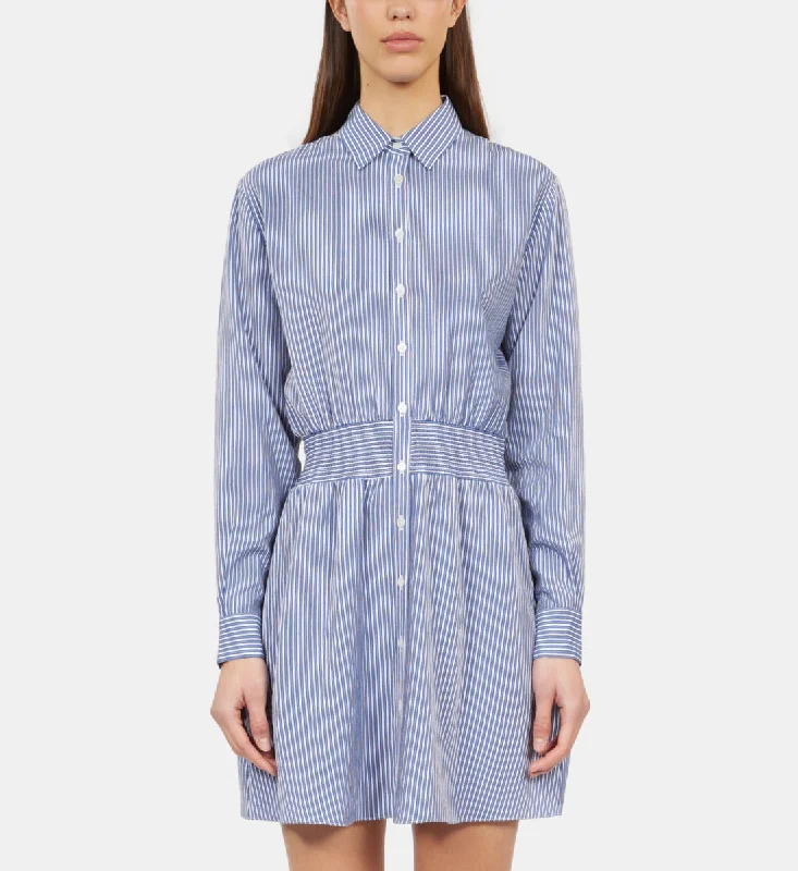 Winter corduroy thick mini dress-Striped Mini Shirt Dress | Women | Blue White