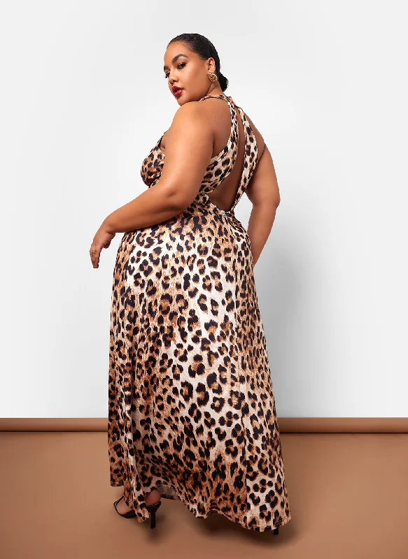 Maxi Dress For Date Night -Yasmeen Leopard Open Back Maxi Slip Dress