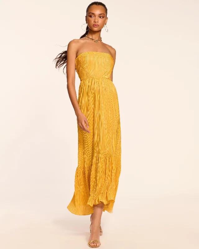 Boho Maxi Dress -Devyani Pleated Knit Strapless Maxi Dress