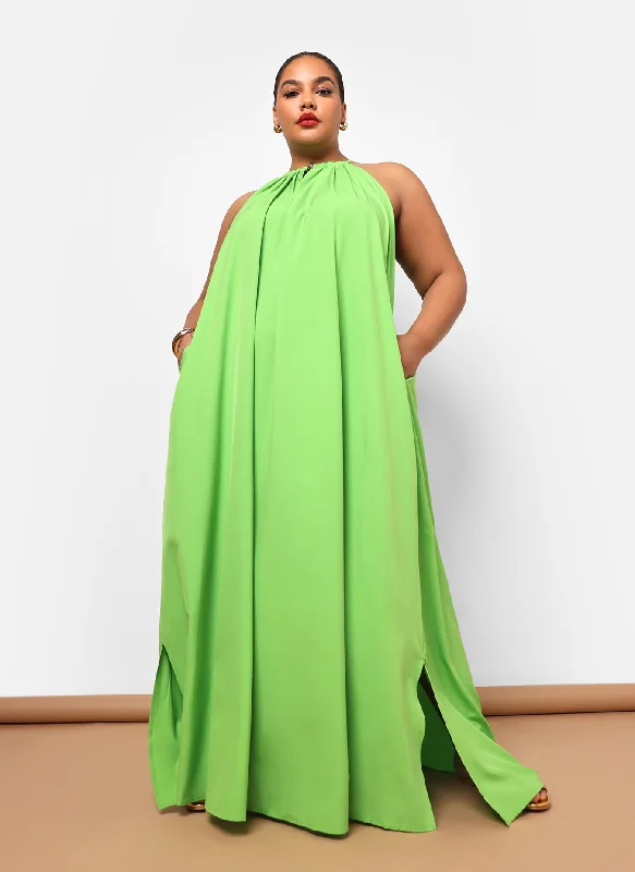 Floral Maxi Dress -Ada Halter Maxi Shift Dress - Neon Green