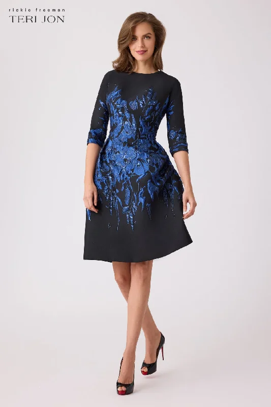 Cocktail dress with pleats -Jacquard Fit And Flare Cocktail Dress