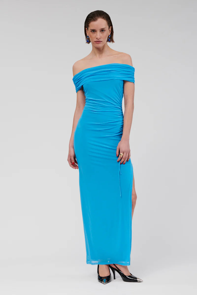 Maxi Dress For Outdoor Events -Suboo Christy Blue Off Shoulder Maxi Dress - Blue