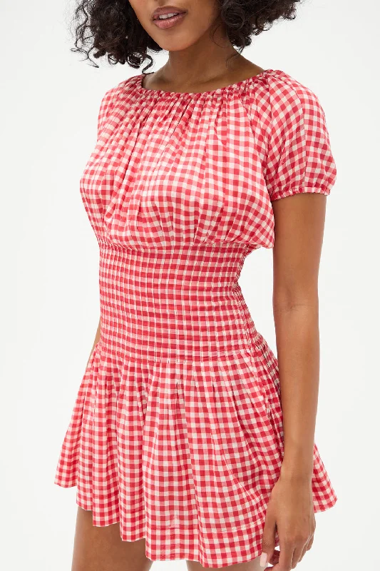 Summer floral V-neck wrap mini dress-Sadie Gingham Mini Dress -  Cherry Gingham