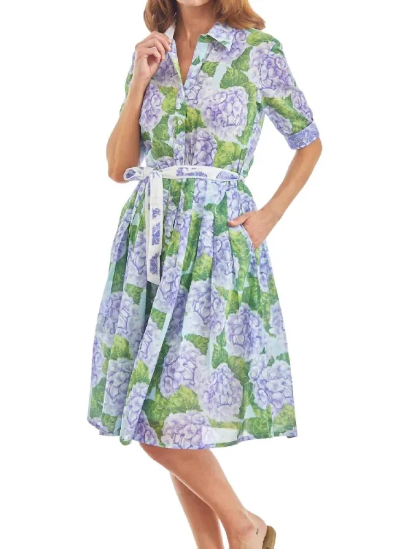 Midi Dress With Drop Waist -Mrs Maisel Hydrangea Midi Dress In Lavender,spring Green