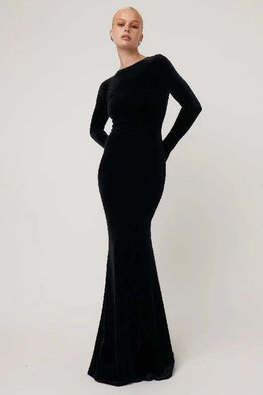 Maxi Dress With High Low Hem -Delphine Maxi Dress - Black Velvet