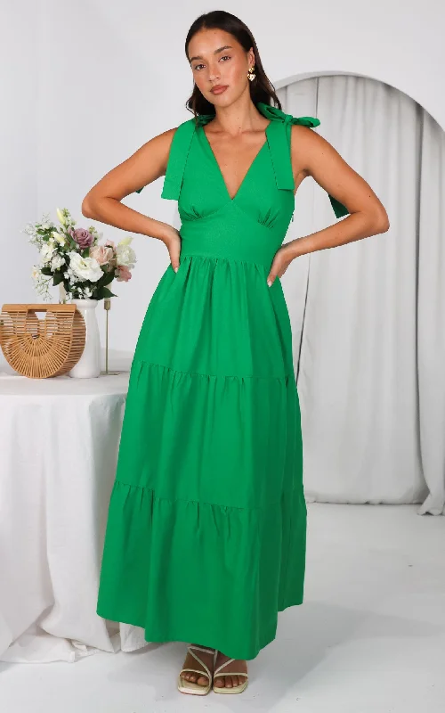 Maxi Dress With Halter Neck -Aretha Maxi Dress - Green