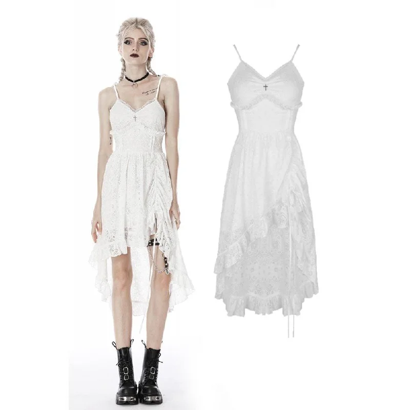 Cocktail dress with satin finish -Women's Steampunk White Cocktail Floral Lace Slip Dresses