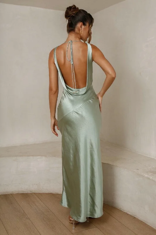 Casual Maxi Dress -Cassandra Open Back Maxi Dress - Pistachio