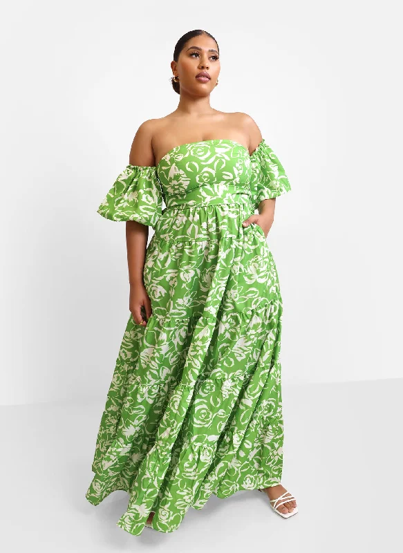 Maxi Dress With Lace Sleeves -Allegra Floral Puff Sleeve Belted Maxi Skater Dress