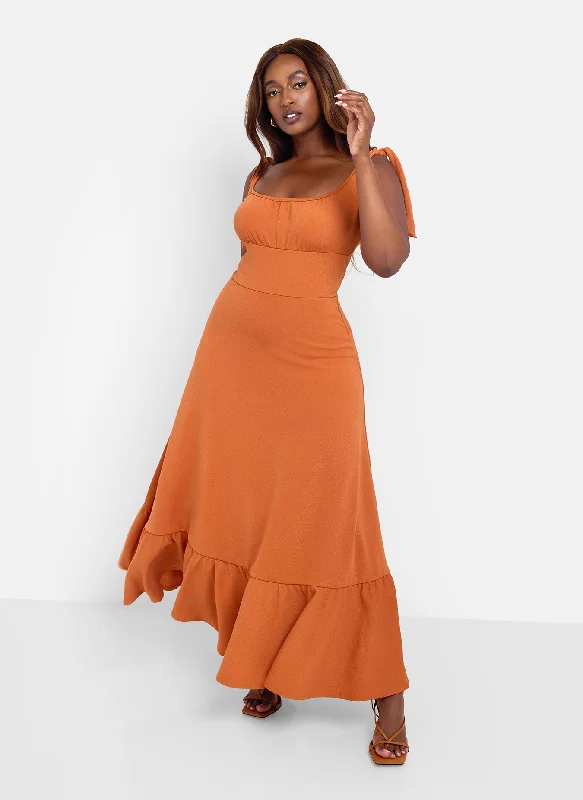 Maxi Dress For Holiday Party -Best Interest A-Line Maxi Dress - Burnt Orange