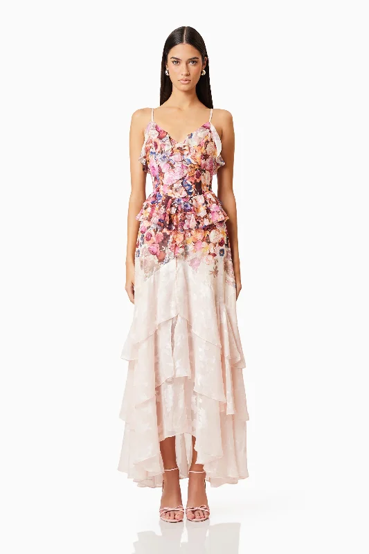 Maxi Dress With Flowing Skirt -Perla Frilled Maxi Dress in Floral