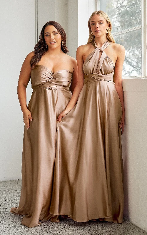 Maxi Dress With Satin Fabric -Roman Multiway Maxi Dress - Latte