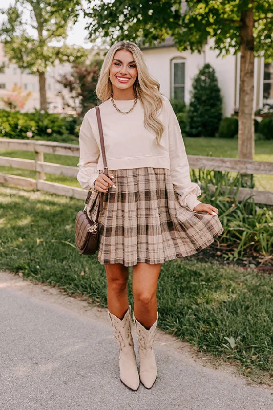 Japanese Mori-style cotton mini dress-Fall Festivities Plaid Mini Dress in French Vanilla