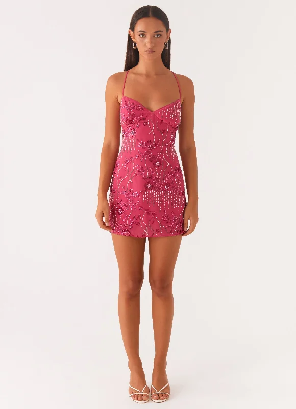 High-waist slit street style mini dress-Vietta Sequin Cami Mini Dress - Fuchsia