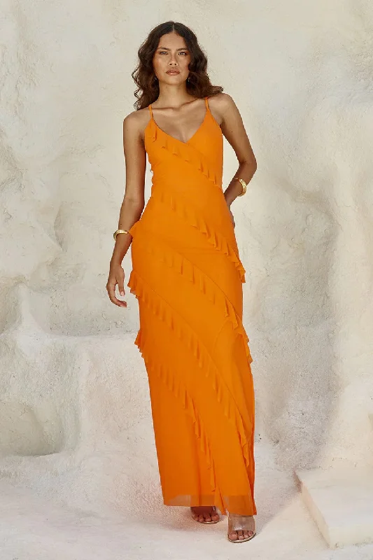 Maxi Dress With Off Shoulder Style -Beloved Maxi Dress - Orange