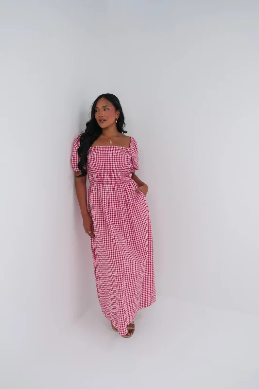 Maxi Dress With Silk Finish -ISMAE MAXI DRESS RED GINGHAM