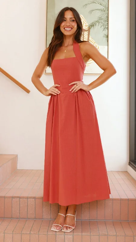 Maxi Dress For Summer Wedding -Caden Maxi Dress - Rust