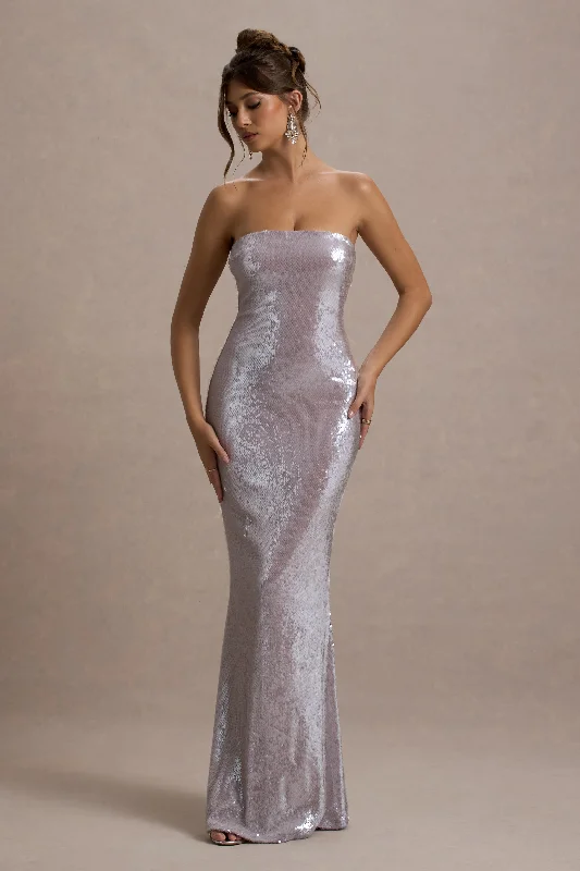 Maxi Dress With High Low Hem -Moonstone | Lilac Sequin Bandeau Maxi Dress