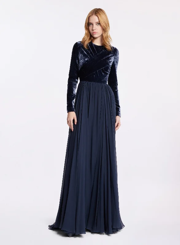 Maxi Dress With Beading -Silk and Velvet Long Dress