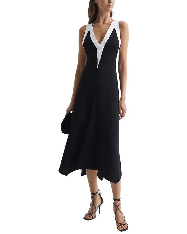 Midi Dress For Elegant Look -Reiss Autumn Colorblock V Neck Midi Dress