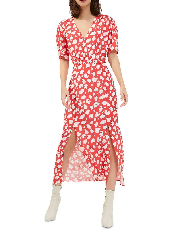 High Waist Maxi Dress -Womens Front Slit Printed Maxi Dress