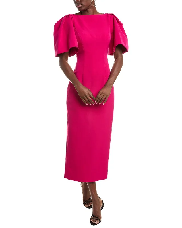 Midi Dress With Pleats -Rene Ruiz Puff Sleeve Crepe Midi Dress