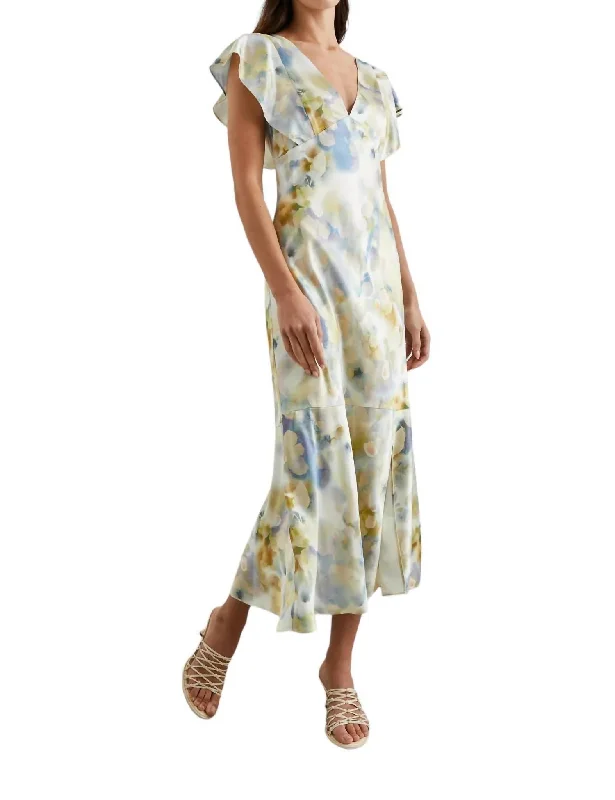 Midi Dress With Metallic Accents -Dina Midi Dress In Diffused Blossom