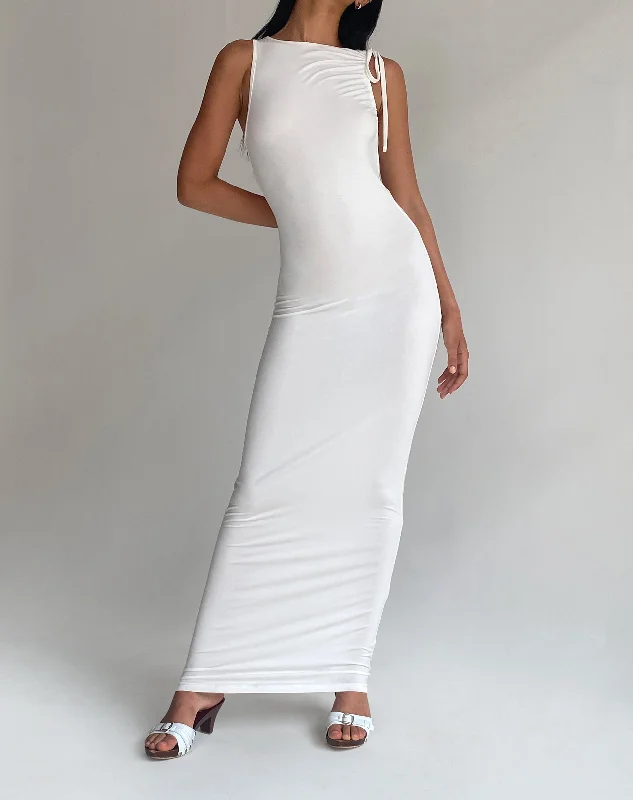 Maxi Dress With Pleated Skirt -Elinor Maxi Dress in Slinky White