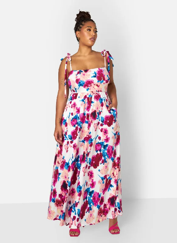 Maxi Dress For Women -Ana Floral Skater Maxi Dress - Magenta