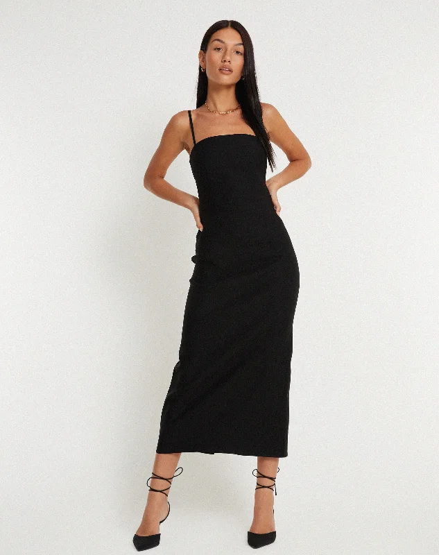 Maxi Dress With Metallic Finish -Volkava Maxi Dress in Black