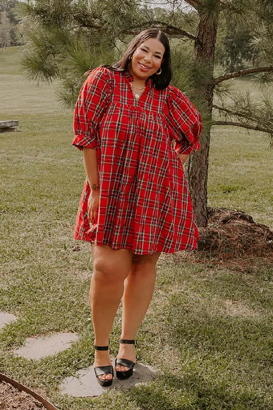 Korean oversized sweatshirt mini dress-Cheerful Energy Plaid Mini Dress Curves