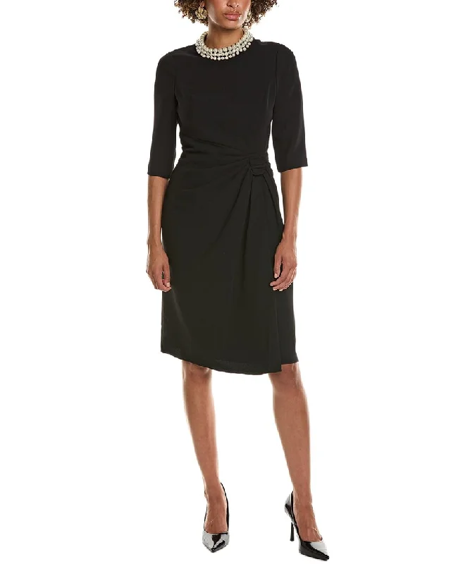 Midi Dress For Cocktail Hour -Teri Jon by Rickie Freeman Stretch Crepe Pearl Midi Dress