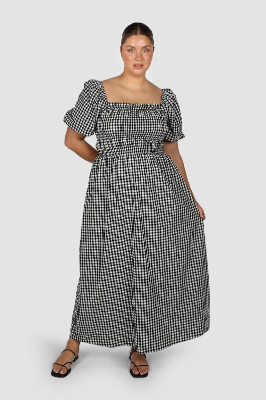 Maxi Dress For Date Night -ISMAE MAXI DRESS B&W GINGHAM