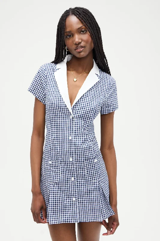 Polka dot chiffon sweet date mini dress-Garden Gingham Mini Dress - Seaside Gingham