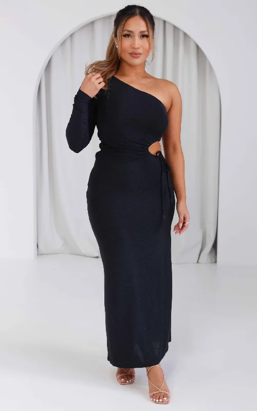 Maxi Dress With Lace Up Back -Skyfall Maxi Dress - Black Navy Metallic