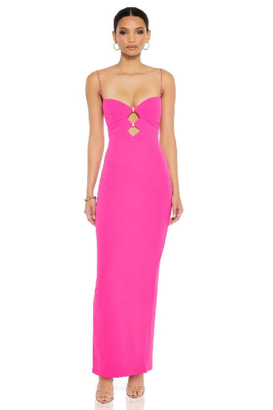 Maxi Dress With Lace Up Back -Nookie Muse Maxi Dress - Neon Pink