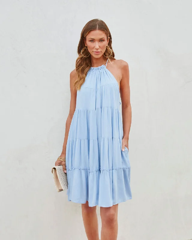 Summer cool strappy chiffon mini dress-Thea Halter Tiered Mini Dress