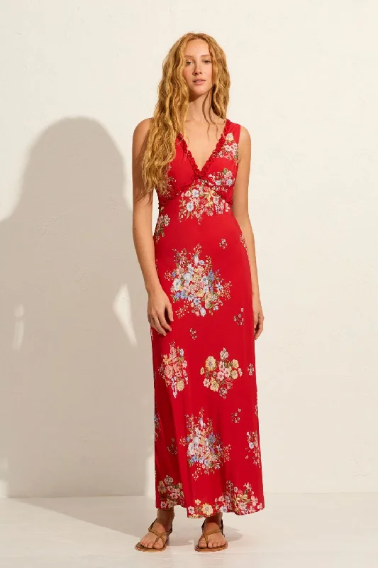 Maxi Dress With Bohemian Style -Yolanda Red Floral Maxi Dress